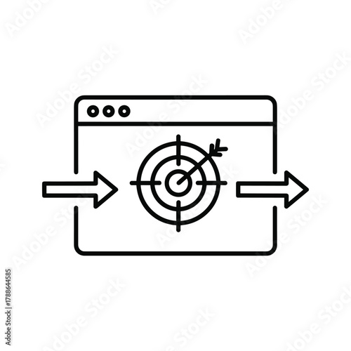 Web browser window with a target in the center and arrows indicating entry and exit