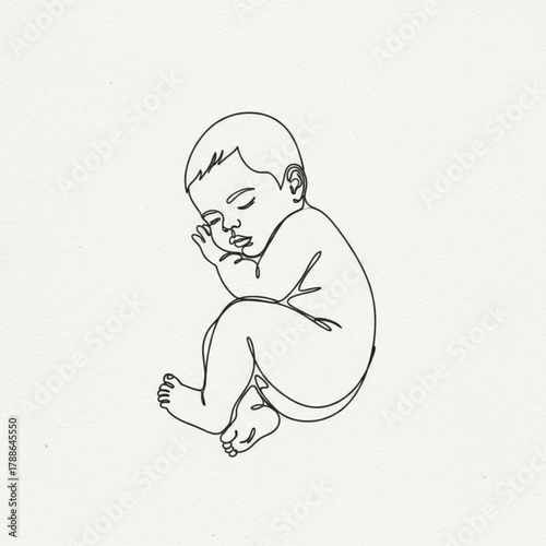Sleeping baby one line drawing silhouette isolated on white background
