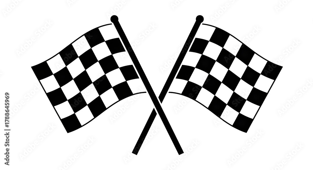 Fototapeta premium Two checkered racing flags crossed, isolated on a transparent background