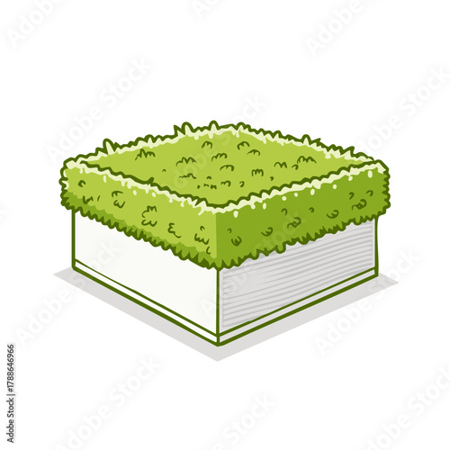 Green bush topiary growing on a white square block object illustration vector art