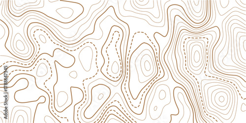 Topographic map background geographic line map with elevation assignments. The topo contour or wallpaper. Mountain trail terrain or path. Vector illustration. 