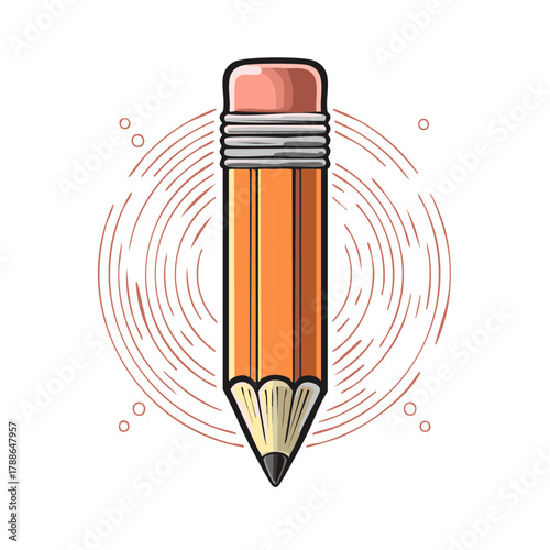 Pencil with eraser and artistic circular pattern graphic design