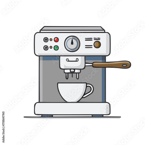 Modern Espresso Machine Preparing Coffee with Indicator Lights and Pressure Gauge