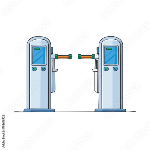 Automated Entry Gate with Digital Display and Rotating Barrier Arms