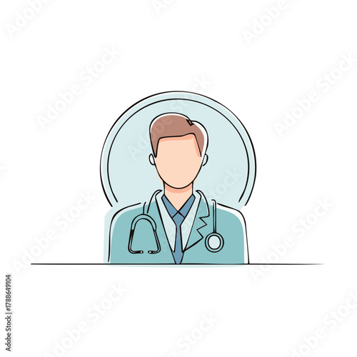 Professional medical practitioner avatar with stethoscope and blue lab coat in modern flat design