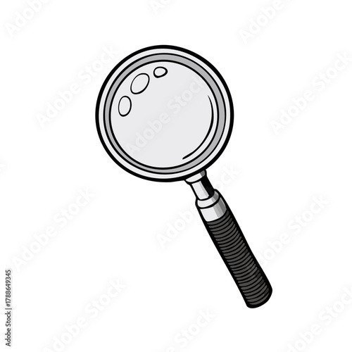 Magnifying glass with classic ribbed handle and metallic rim isolated on white