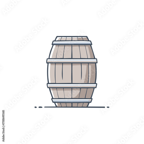 Simple Wood Barrel with Metal Bands Stylized Illustration
