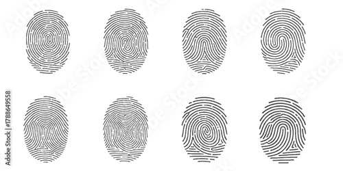 Abstract fingerprint security pattern set for digital identity access isolated on white background