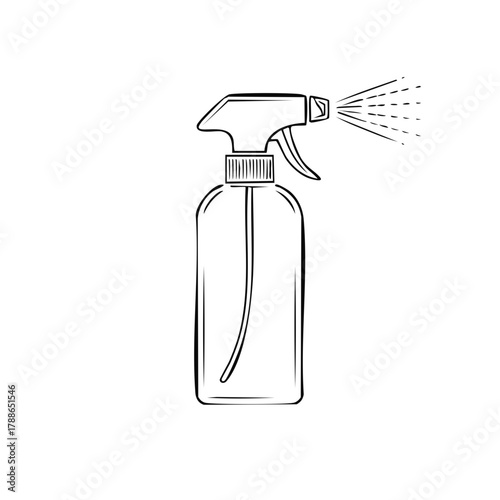 Line art of a spray bottle emitting a mist of liquid, symbolizing cleaning or disinfection.