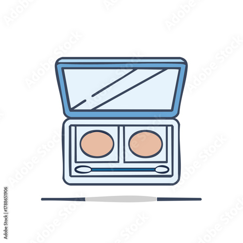 Open Makeup Palette with Two Concealer Shades and Applicator Tool