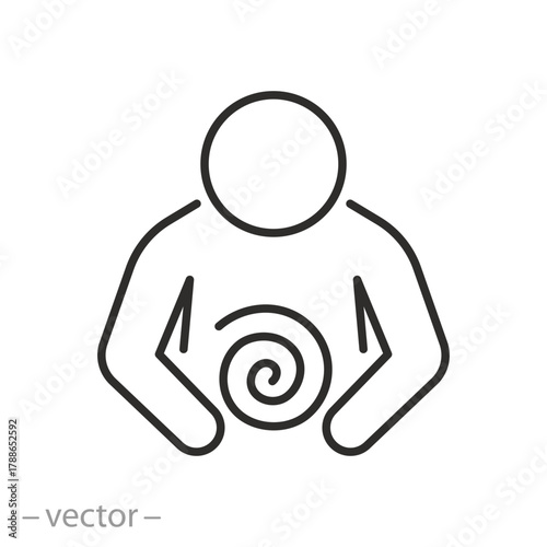 stomach cramps icon, intestinal inflammation, abdominal pain, thin line symbol on white background - editable stroke vector illustration eps10