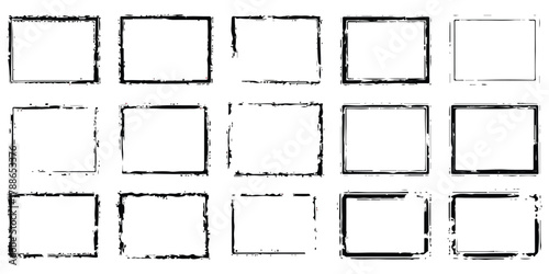 Set of diverse hand-drawn ink grunge textured rectangular border frames