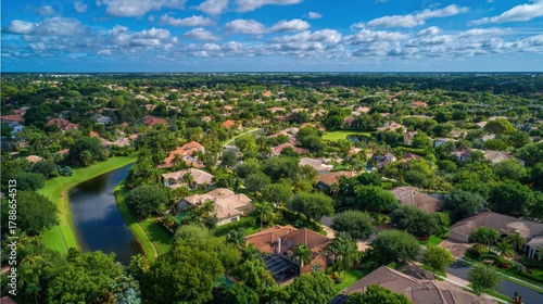 Aerial View of Suburban Houses in Weston, Florida: A Drone Perspective of the Rural Neighborhood