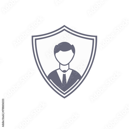Security Icon of a Man in a Suit Behind a Shield