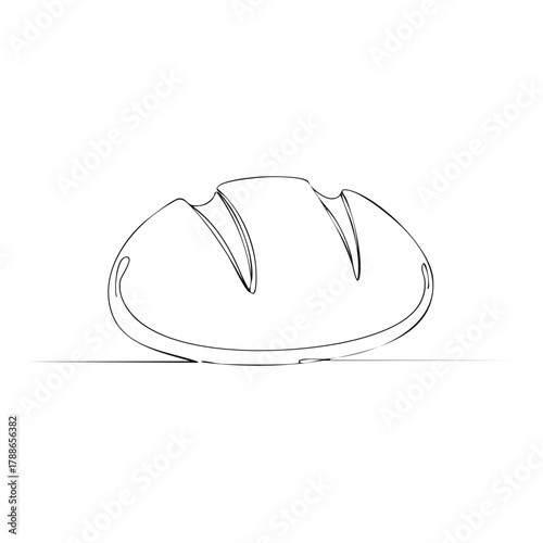 Minimalist single line drawing of a crusty loaf of bread with three score marks