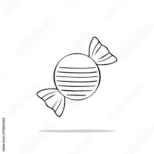Outline drawing of round wrapped candy with horizontal stripes