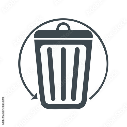 Recycle bin trash can symbol with circular arrow icon indicating waste management and deletion process