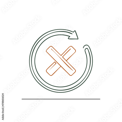 Circular arrow with X symbol representing a process cancellation or invalid action