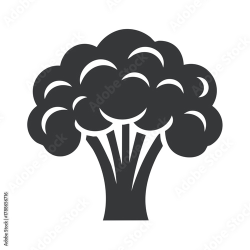 Modern minimalist broccoli floret silhouette icon in dark gray representing healthy fresh organic vegetables and nutritious food
