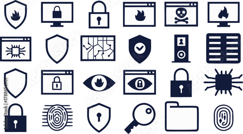 Cybersecurity and Network Protection Icons Shield