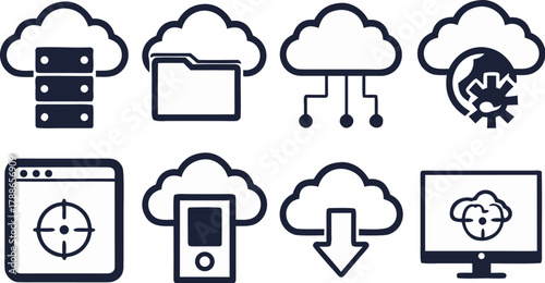 Cloud Computing Icons Data Server Folder