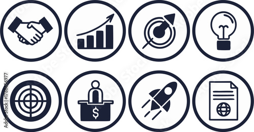 Global Business and Teamwork Icons Handshake