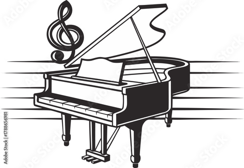 Grand Piano Silhouette Floating Treble Clef