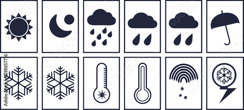 Weather and Climate Icons Minimalist Black and White