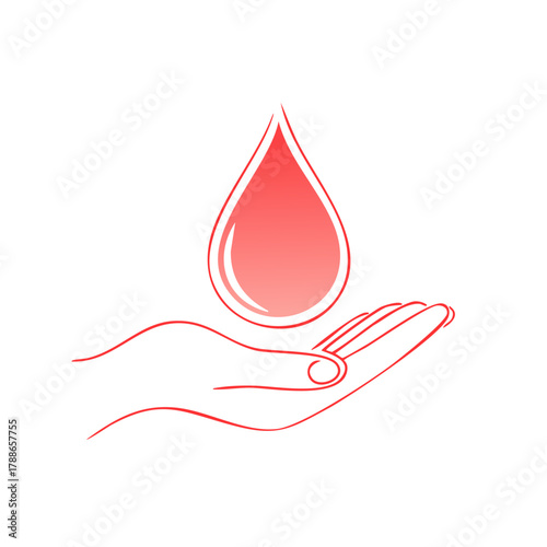 Hand holding a red blood drop symbolizing donation and care