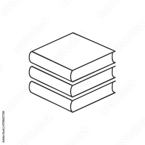 Simple outline illustration of three stacked books viewed from an isometric perspective
