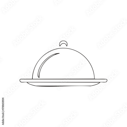 Simple illustration of a covered food platter with a handle for serving meals