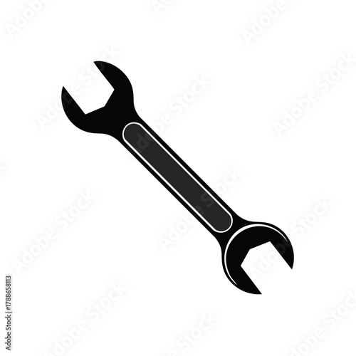 Black open end wrench vector illustration of a common mechanical hand tool for repair and maintenance work