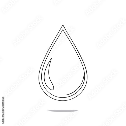Abstract single clear water drop line drawing with shadow for freshness and hydration concepts