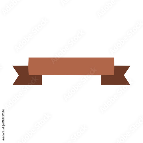 Simple horizontal brown ribbon banner with pointed ends for text placement or design elements