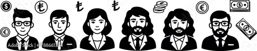 Business people icons with currency symbols for global finance and economic concept vector illustration