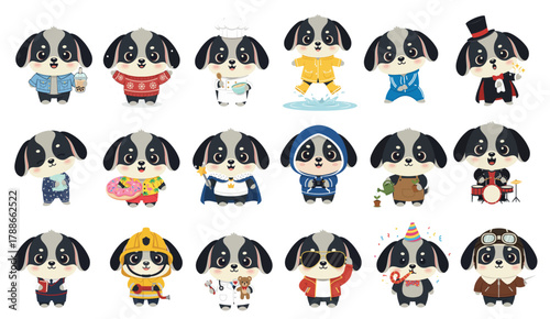 Cute Puppy Character Vector Set | Adorable Dog Mascot in Different Costumes and Professions | Cartoon Animal Illustration