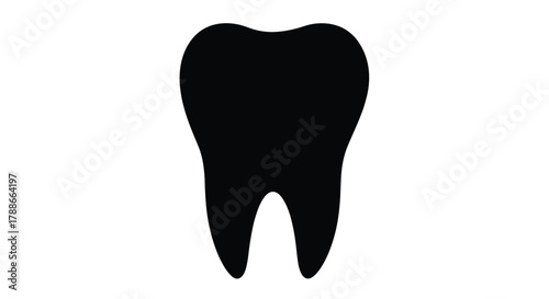 Black tooth silhouette icon for dental care and oral health concept.