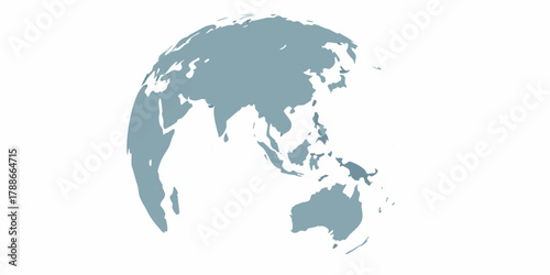 Stylized grey globe showing asia australia and oceania on a white background