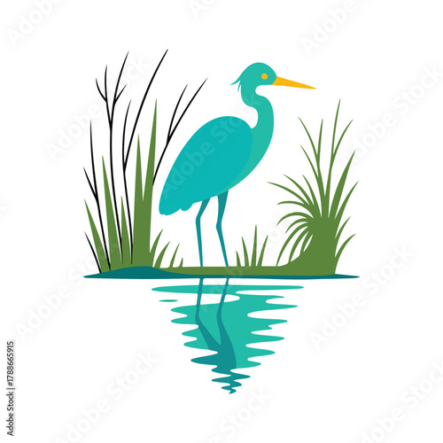 Egret in a Marsh Svg