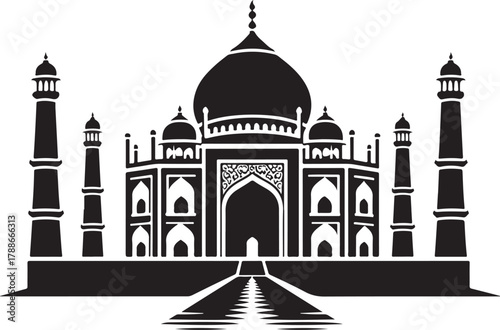 Detailed Silhouette of Taj Mahal Famous Landmark in Agra India Depicting Indian Architecture Culture Mughal Empire Travel Destination and Historical Monument