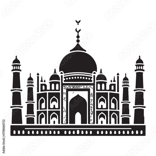 Detailed Silhouette of Taj Mahal Famous Landmark in Agra India Depicting Indian Architecture Culture Mughal Empire Travel Destination and Historical Monument