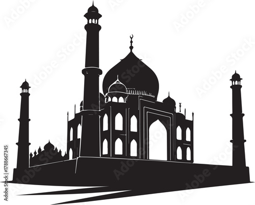 Detailed Silhouette of Taj Mahal Famous Landmark in Agra India Depicting Indian Architecture Culture Mughal Empire Travel Destination and Historical Monument