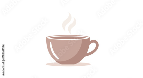 Minimalist steaming hot coffee or tea cup illustration on white.