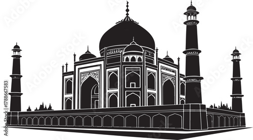 Detailed Silhouette of Taj Mahal Famous Landmark in Agra India Depicting Indian Architecture Culture Mughal Empire Travel Destination and Historical Monument