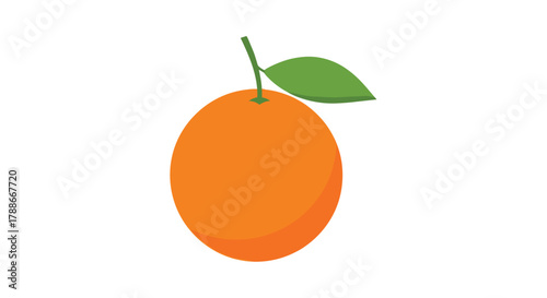 Ripe orange fruit with green leaf and stem on white background