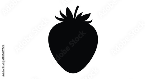 Simple black silhouette icon of a fresh strawberry fruit graphic