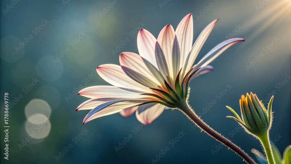 Fototapeta premium Soft Backlit Flower Macro with Morning Glow Ultra Realistic AI Generated Botanical Image