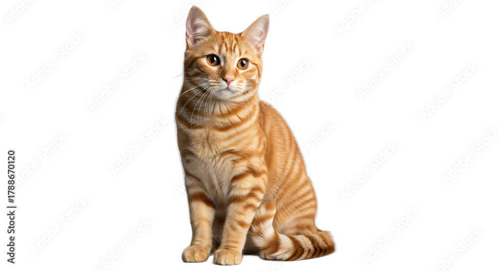 Obraz premium Ginger Tabby Cat Sitting Portrait on White