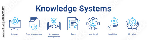 Knowledge Systems web icon vector illustration concept with icon of Intranet, Data Management, Knowledge Management, Form, functional, Modeling, Modeling,in modern flat vector style.