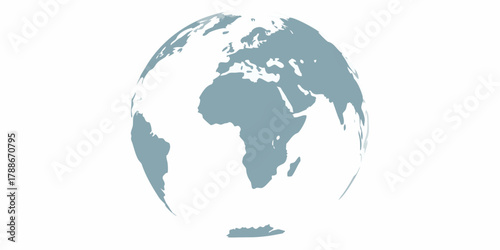 Stylized blue globe showing africa europe and parts of asia and antarctica on a white background